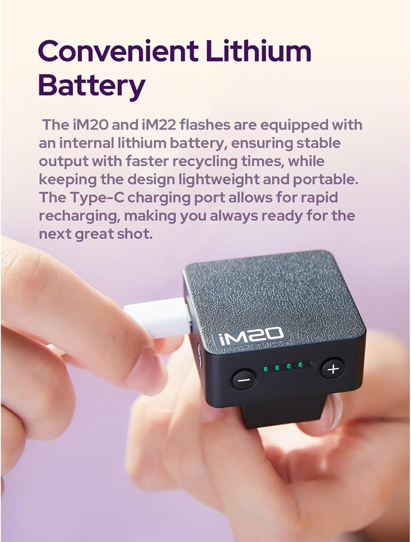 Eachshot GODOX iM20 Mini Flash for Camera w/Built-in Battery, Conpact & Portable GN10/470 mAh USB-C Charging & Universal Hot Shoe Compatible with Sony zve10,zv1,a7iii/Ricoh gr3,gr3x/Fujifilm f1, NOT for ZV-1F - Image 4